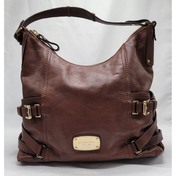 Michael Kors Gansevoort Chocolate Brown Leather Purse Shoulder Handbag Tip Zip